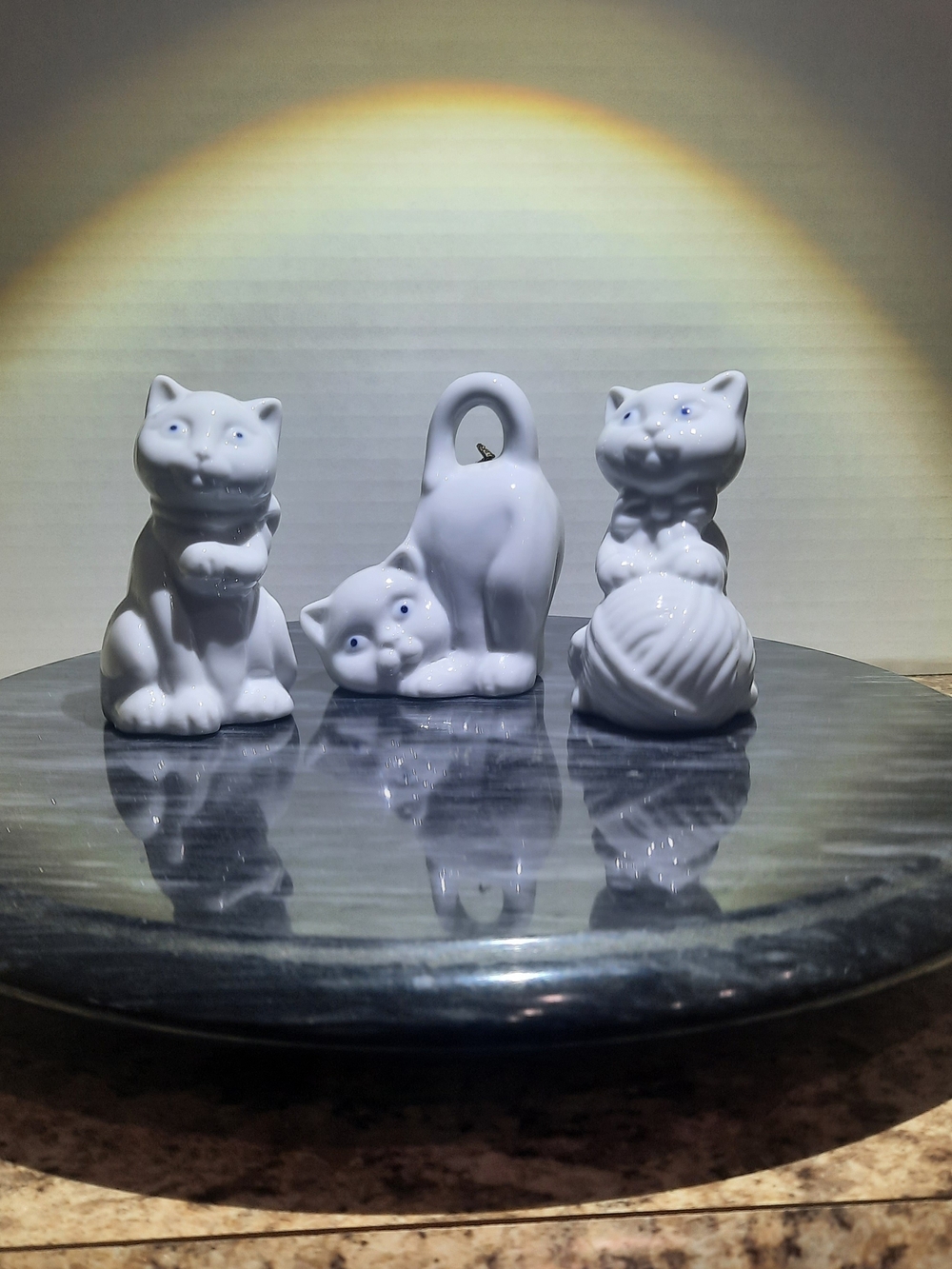 White Ceramic Cat Figurine Bell Set